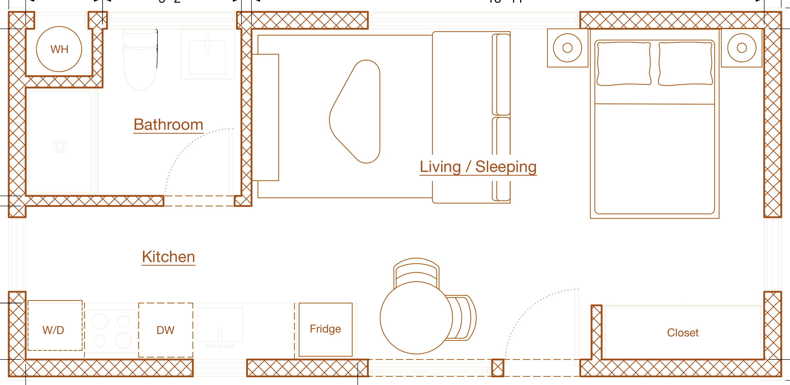 Abodu Studio floor plan: studio, 385 gross Sq Ft