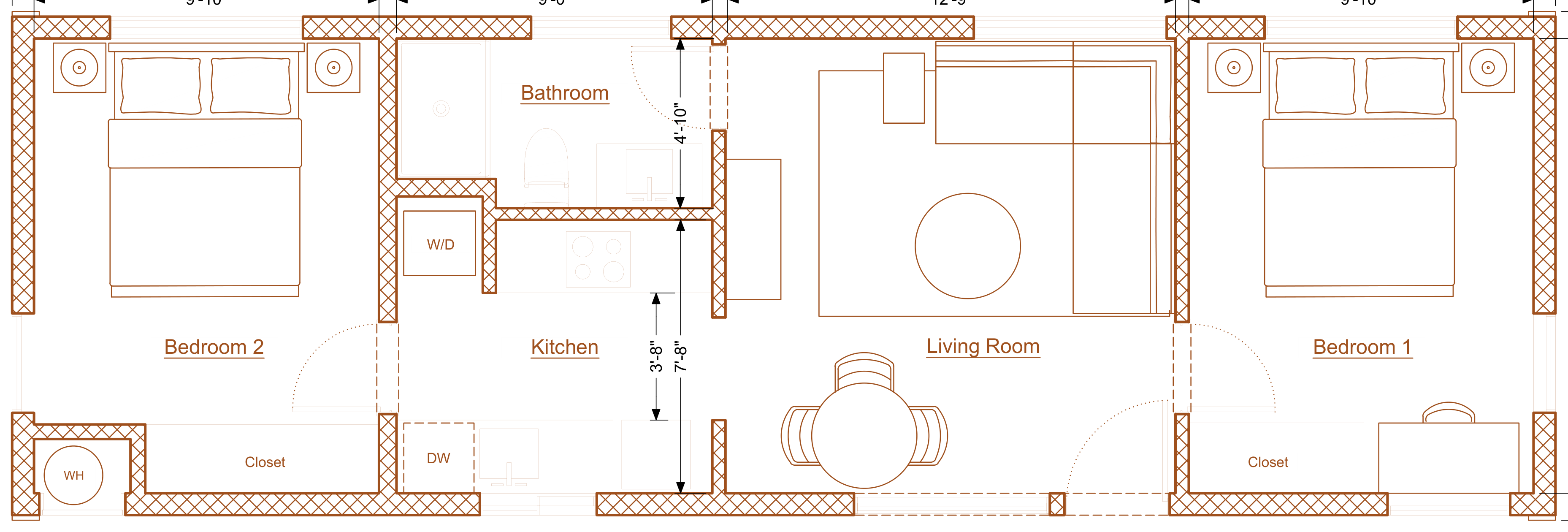 Abodu Two floor plan: two-bedroom, 625 gross Sq Ft